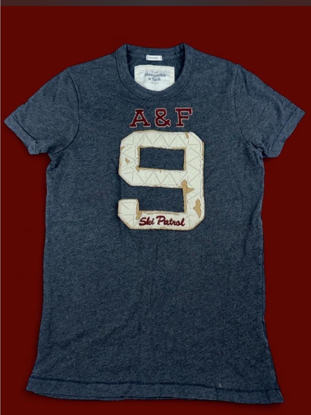 Abercrombie & Fitch Men's Dark Blue 'A & F 9 Ski Patrol' Graphic Tee